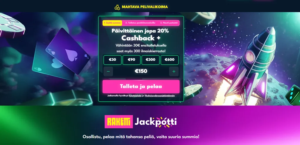 Lunasta cashback-bonus Raketti Casinolla