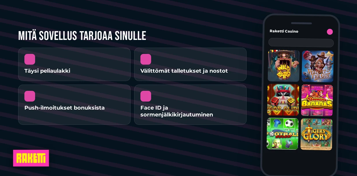 Tarjoaa mobiilisovelluksen ominaisuudet